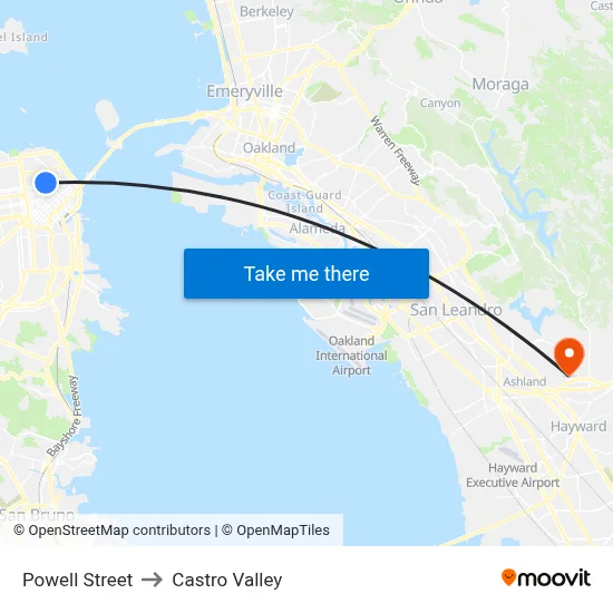Powell Street to Castro Valley map