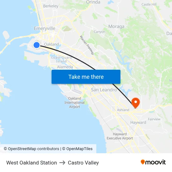West Oakland Station to Castro Valley map