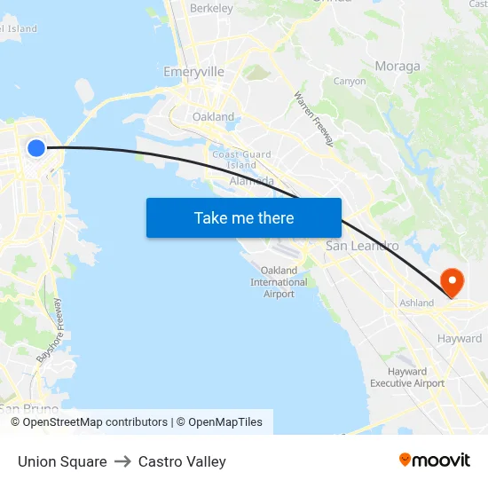 Union Square to Castro Valley map