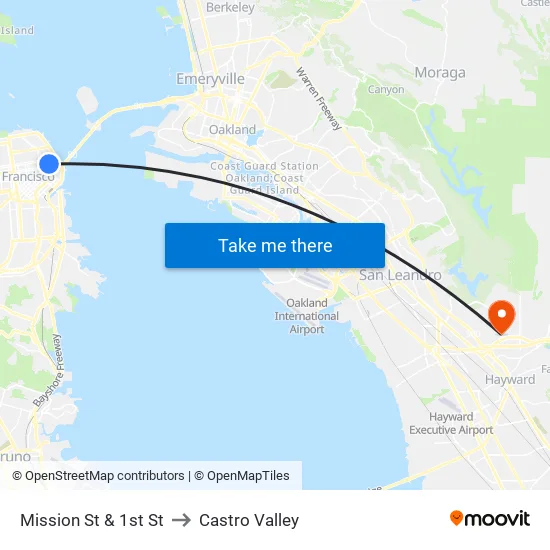 Mission St & 1st St to Castro Valley map