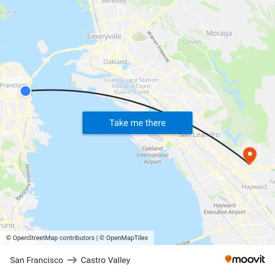 San Francisco to Castro Valley map