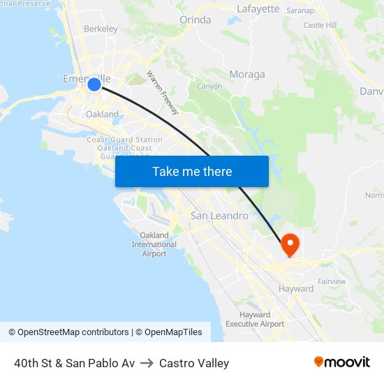 40th St & San Pablo Av to Castro Valley map