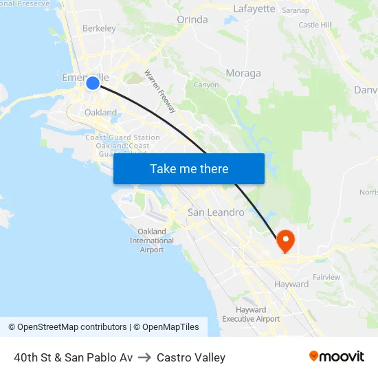 40th St & San Pablo Av to Castro Valley map