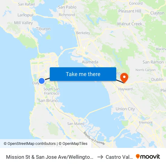 Mission St & San Jose Ave/Wellington Ave to Castro Valley map