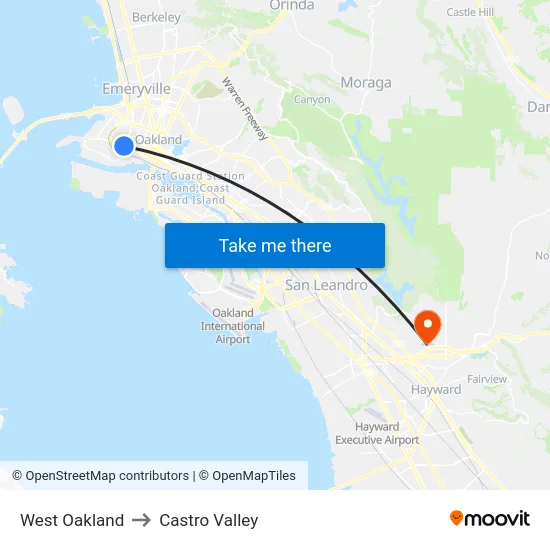 West Oakland to Castro Valley map