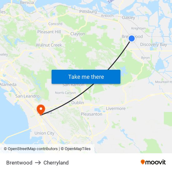 Brentwood to Cherryland map