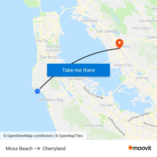 Moss Beach to Cherryland map