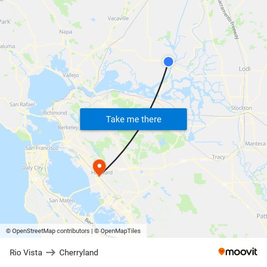 Rio Vista to Cherryland map