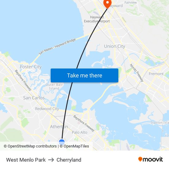 West Menlo Park to Cherryland map