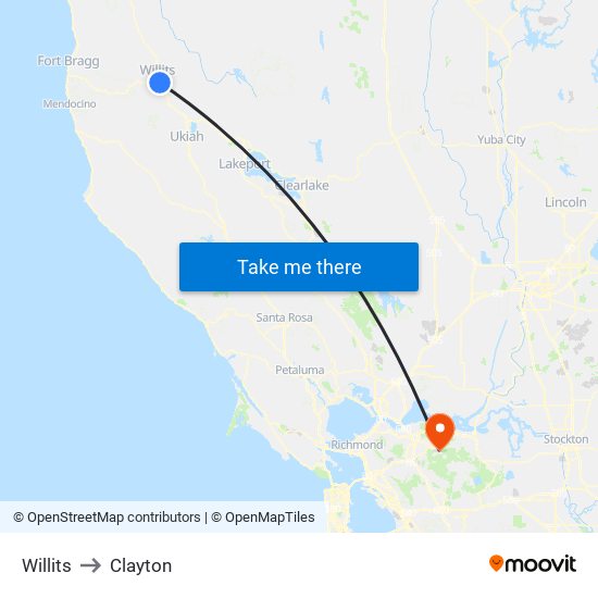 Willits to Clayton map