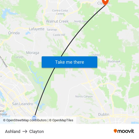 Ashland to Clayton map