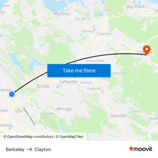 Berkeley to Clayton map