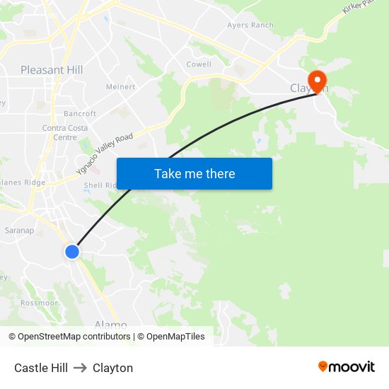 Castle Hill to Clayton map