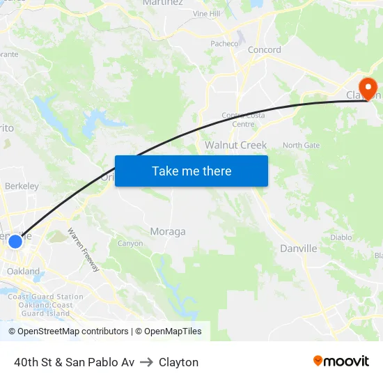 40th St & San Pablo Av to Clayton map