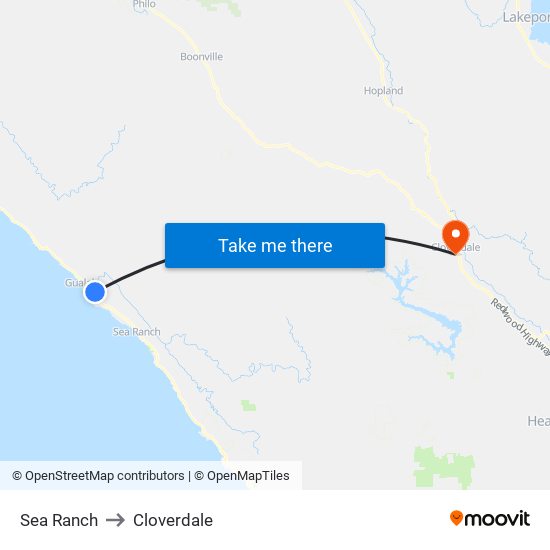 Sea Ranch to Cloverdale map