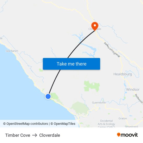 Timber Cove to Cloverdale map