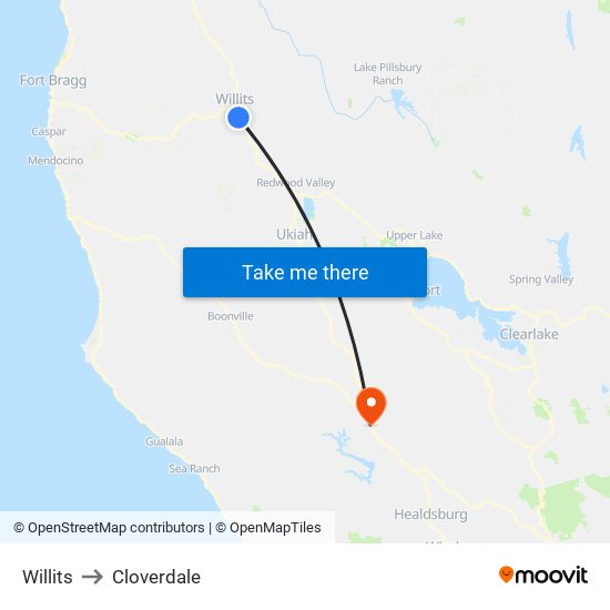 Willits to Cloverdale map