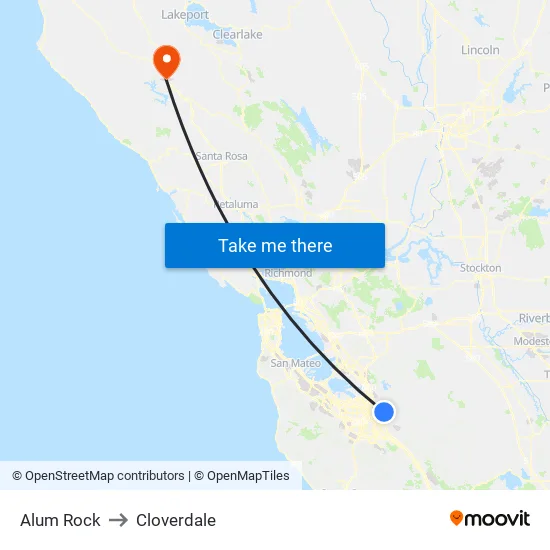 Alum Rock to Cloverdale map