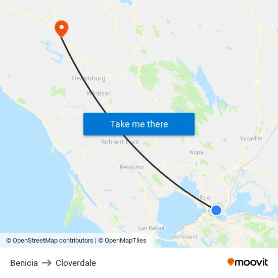 Benicia to Cloverdale map