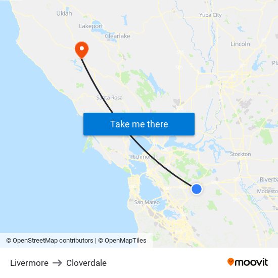 Livermore to Cloverdale map