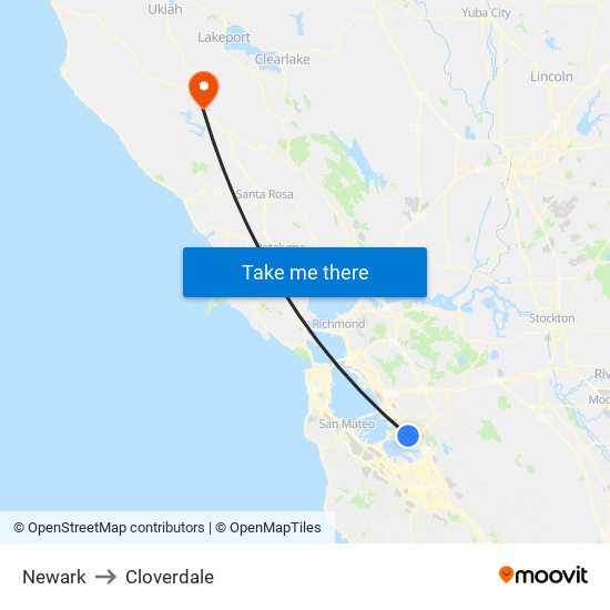 Newark to Cloverdale map