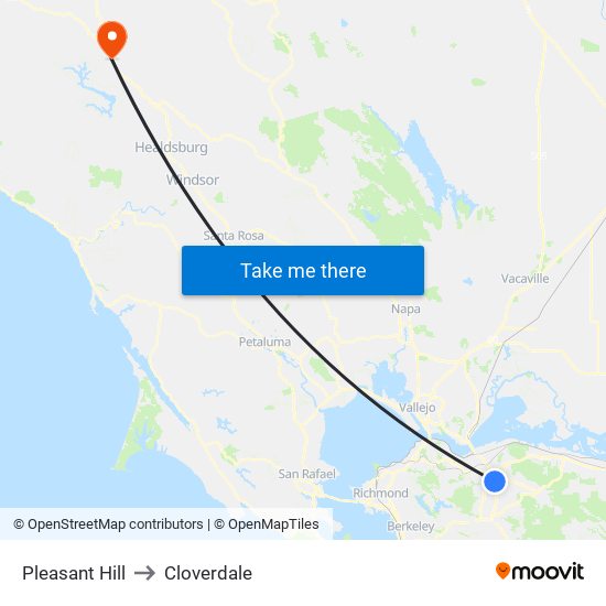 Pleasant Hill to Cloverdale map