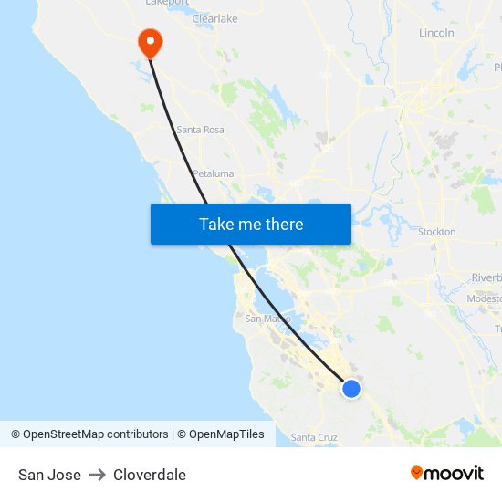 San Jose to Cloverdale map