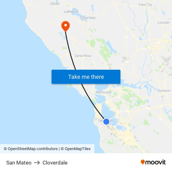 San Mateo to Cloverdale map