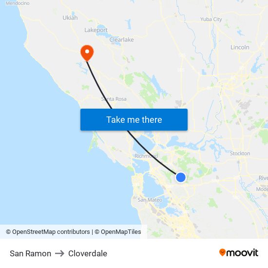 San Ramon to Cloverdale map