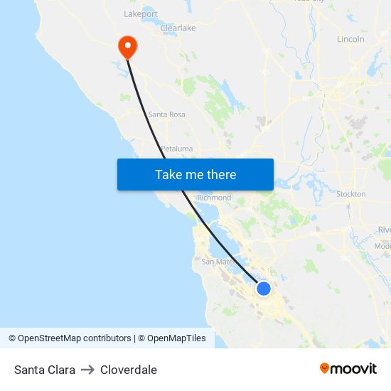 Santa Clara to Cloverdale map