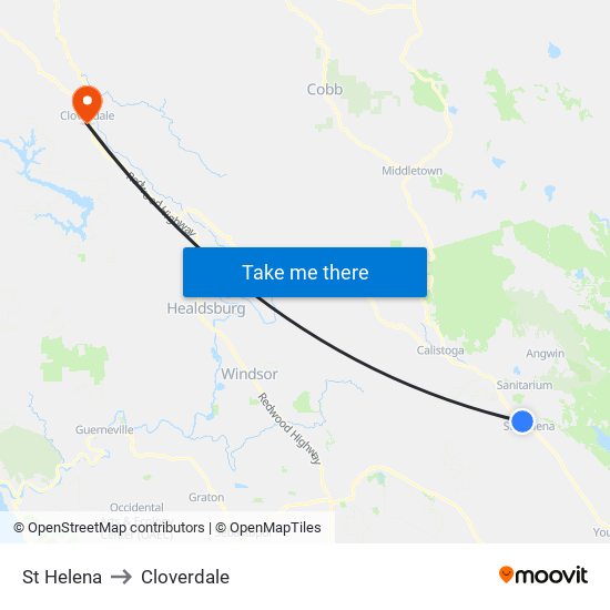 St Helena to Cloverdale map