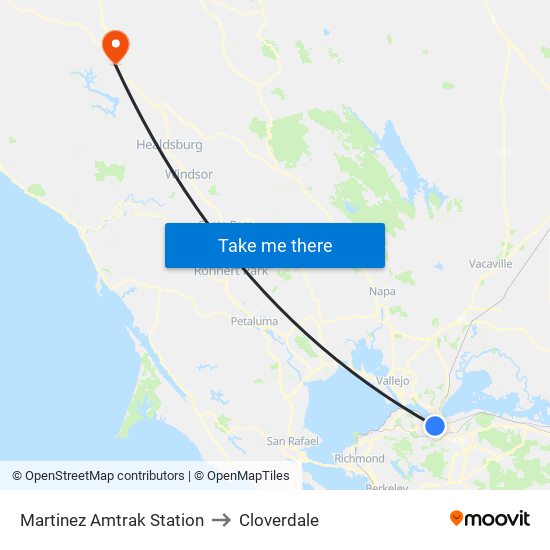 Martinez Amtrak Station to Cloverdale map