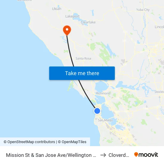 Mission St & San Jose Ave/Wellington Ave to Cloverdale map