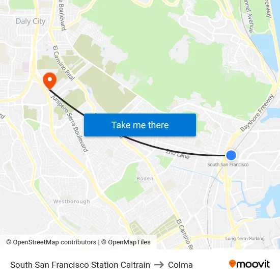 South San Francisco Station Caltrain to Colma map