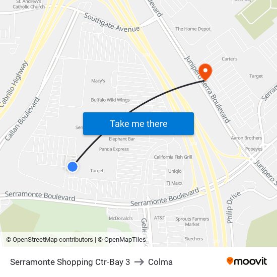 Serramonte Shopping Ctr-Bay 3 to Colma map