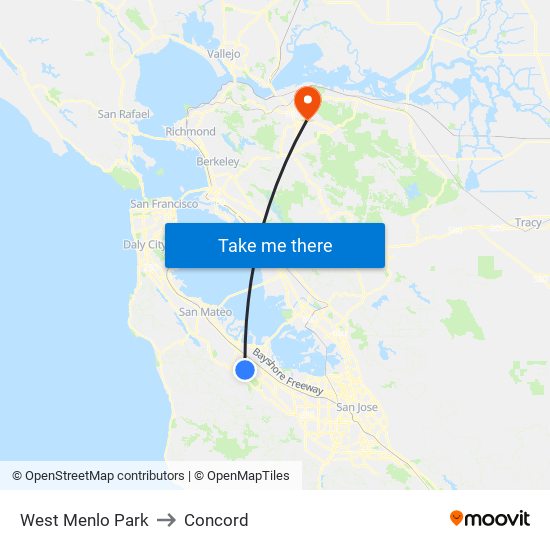 West Menlo Park to Concord map