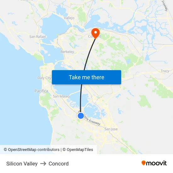 Silicon Valley to Concord map