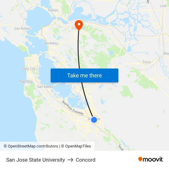 San Jose State University to Concord map