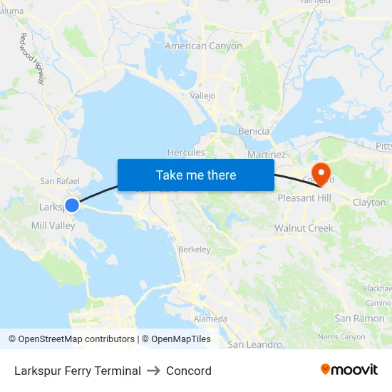 Larkspur Ferry Terminal to Concord map