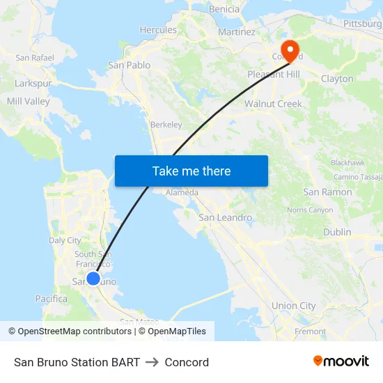 San Bruno Station BART to Concord map
