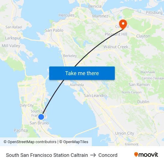 South San Francisco Station Caltrain to Concord map