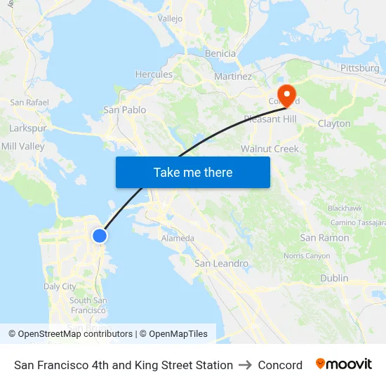 San Francisco 4th and King Street Station to Concord map