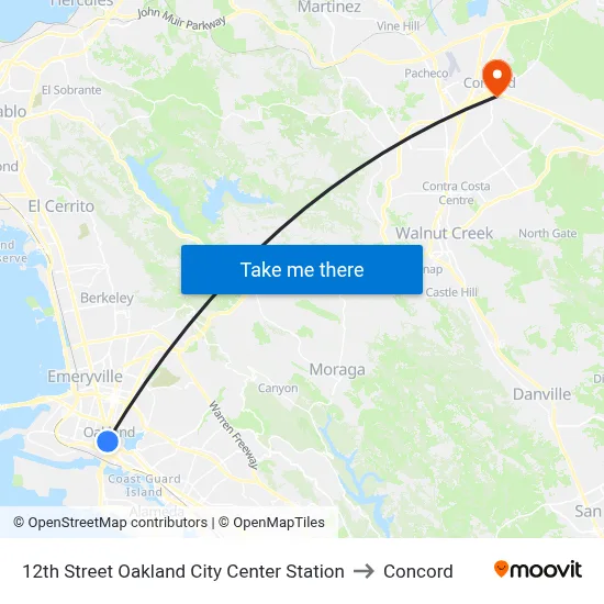 12th Street Oakland City Center Station to Concord map
