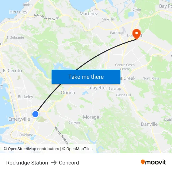 Rockridge Station to Concord map