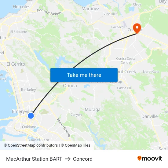 MacArthur Station BART to Concord map