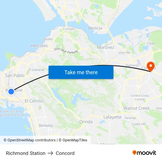 Richmond Station to Concord map