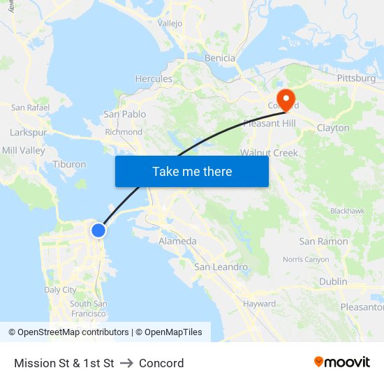 Mission St & 1st St to Concord map