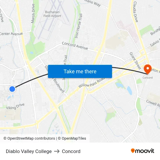 Diablo Valley College to Concord map