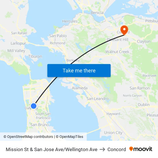 Mission St & San Jose Ave/Wellington Ave to Concord map