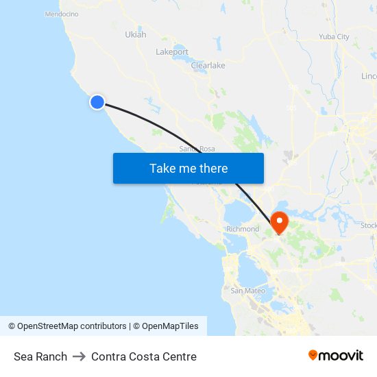 Sea Ranch to Contra Costa Centre map